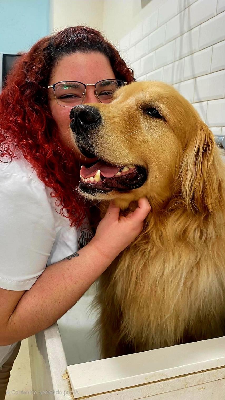 academia-peluqueria-canina Alumna de la academia de peluquería posando con un perro recién peinado